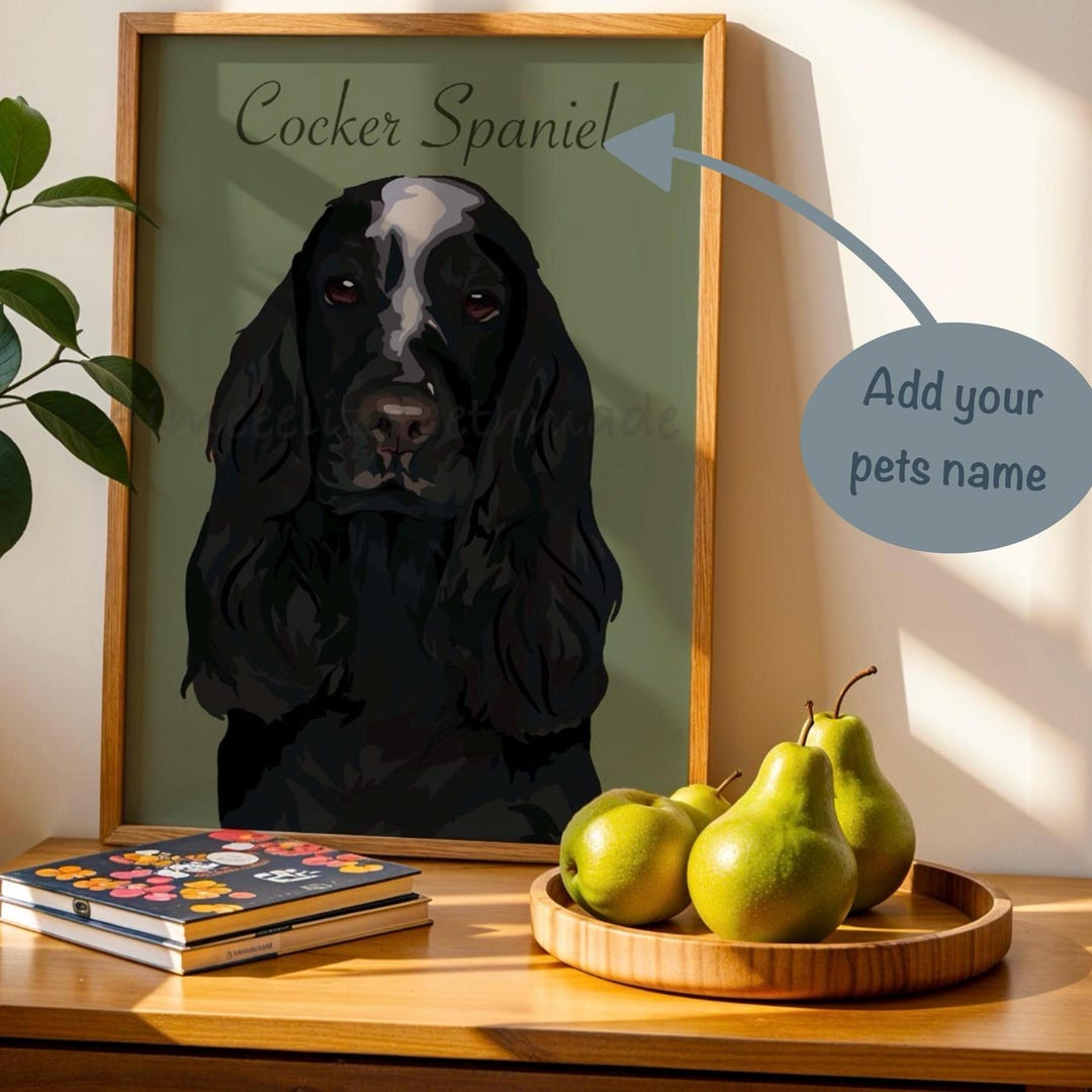 Black and White Cocker Spaniel Art Print/ Personalised Dog Print - Etsy