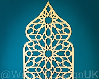 Geometric Alhambra Wood Wall Art: Moroccan Arch Panel