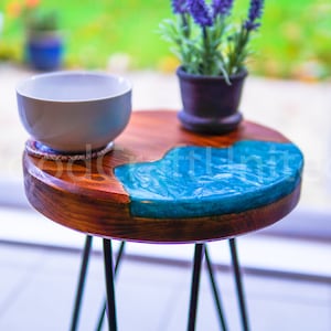 Handmade Wood Epoxy Resin, Side Table Hairpin Legs, Living Room End Furniture.