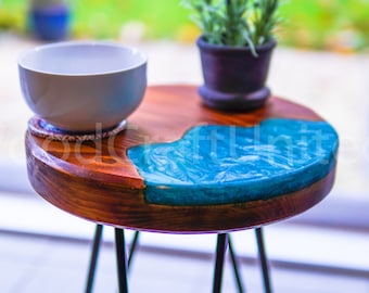 Handmade Wood Epoxy Resin, Side Table Hairpin Legs, Living Room End Furniture.