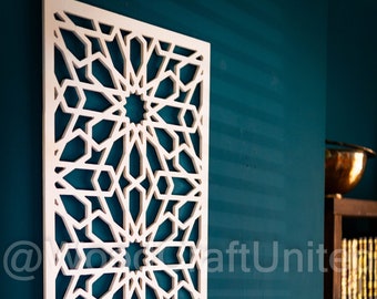 Marokkanische Wandkunst, geometrische Wandkunst, Alhambra-Holzplatte, arabische Wandkunst.