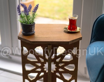 Hexagonal Moroccan Side Table, Modern Geometric End Nightstand, Living Room Furniture.