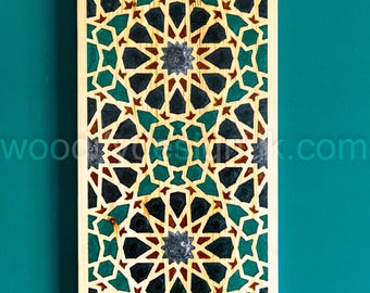 Handmade Moroccan Wood Wall Art: Geometric Resin Inlay Panel