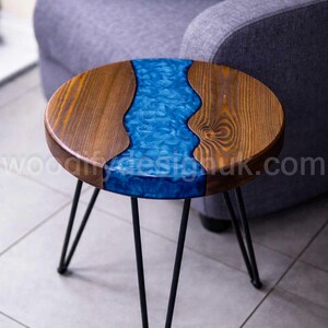 Luxury Resin River Side Table with Hairpin Legs, Handmade UK.