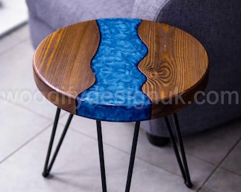 Luxury Resin River Side Table with Hairpin Legs, Handmade UK.