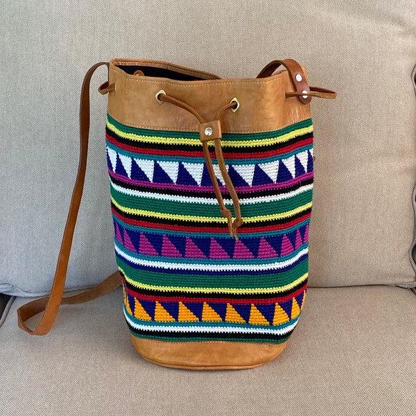 Guatemalan Handmade Colorful Bucket Bag with Drawstring Closure