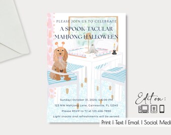 Halloween Mahjong Dog Editable Invite 5x7"| Flyer | Mahjong Party| Tournament| Mahjong Lovers| Mahjong Event| Mahjong Night| Evite