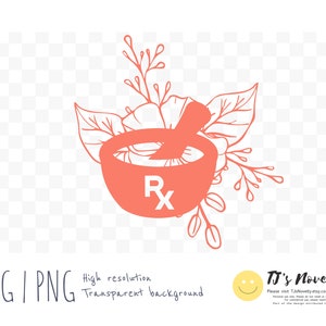 Apotheke Floral RX | Datei | Apotheke SVG | Apotheker svg| Mörser Pistill svg | RX Datei | Silhouette| Kreuz | Png| Sublimation