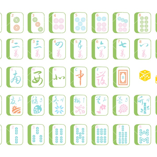 Full Mahjong Tile Set | Svg | PNG | Clip Art| Mahjong Pattern SVG| Sticker| T-shirt| Bag| Apron| Art Print| Mugs| Bags| Accessories| Clothes