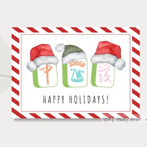 Afdrukbare Mahjong-vakantiekaart Candy Cane| Mahjongliefhebbers| Dankzegging| Kerstmis| Vakantie| Klaar om af te drukken| Last Min-kaart| 7 x 5" | Hoge resolutie