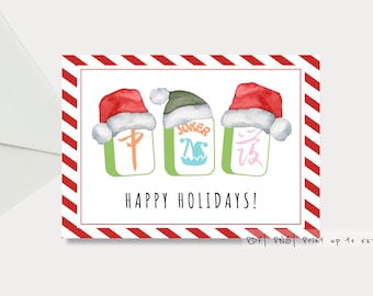Printable Candy Cane Holiday Mahjong Card| Mahjong Lovers| Thanksgiving| Christmas| Holiday| Ready to Print| Last Min Card| 7x5"| High Res