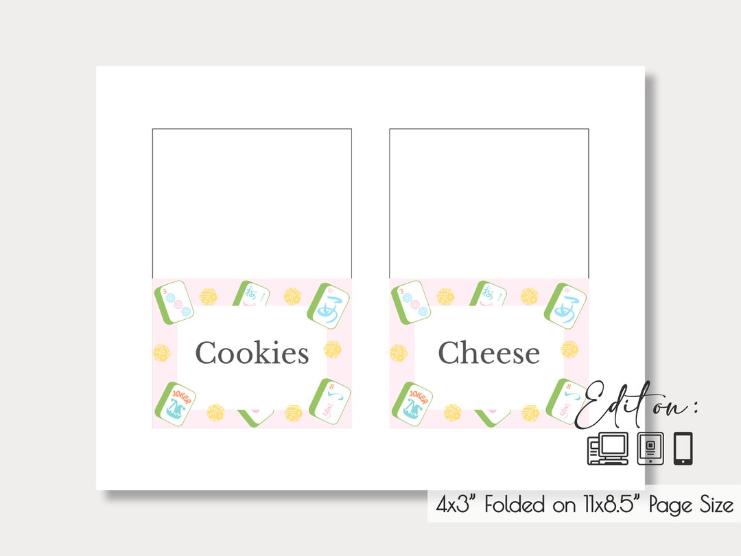 Mahjong Editable Food Label Flat Food Label Food Tent Label 4x3 Print ...