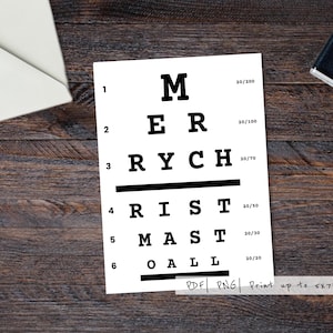 Printable Christmas Eye Chart Card| 5x7"| Eye Doctor Card| Card for Optometrist| Ready to Print| Last Min Card| PDF| Optician Card| Gift