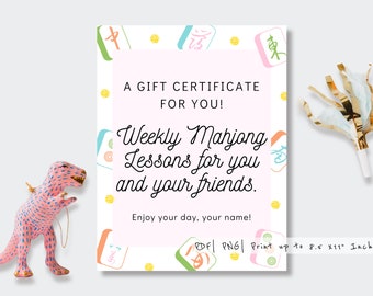 Plantilla de certificado de regalo de Mahjong imprimible y editable/ Para amantes del Mahjong/ Cumpleaños/ Jubilación/ Fiesta/ Noche de juegos/ Cualquier ocasión/ Listo para usar