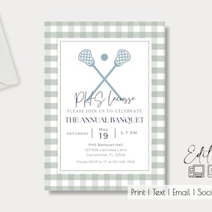 Plaid Lacrosse Party Editable Invitation| Lacrosse Party| Tournament| Birthday| Anniversary| Lacrosse Lovers| Lacrosse Event| Team Evite
