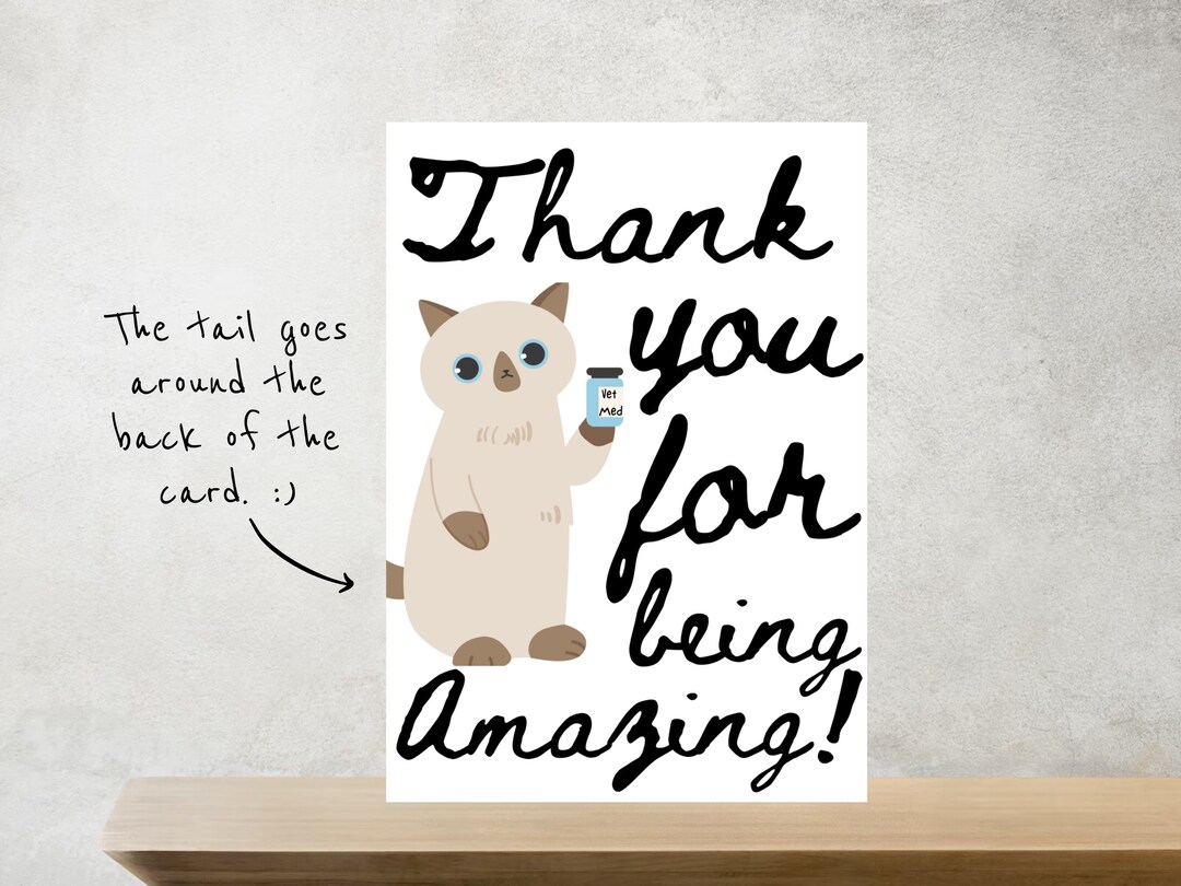 Printable Veterinary Thank You Card Cute Cat Vet Med Card Etsy