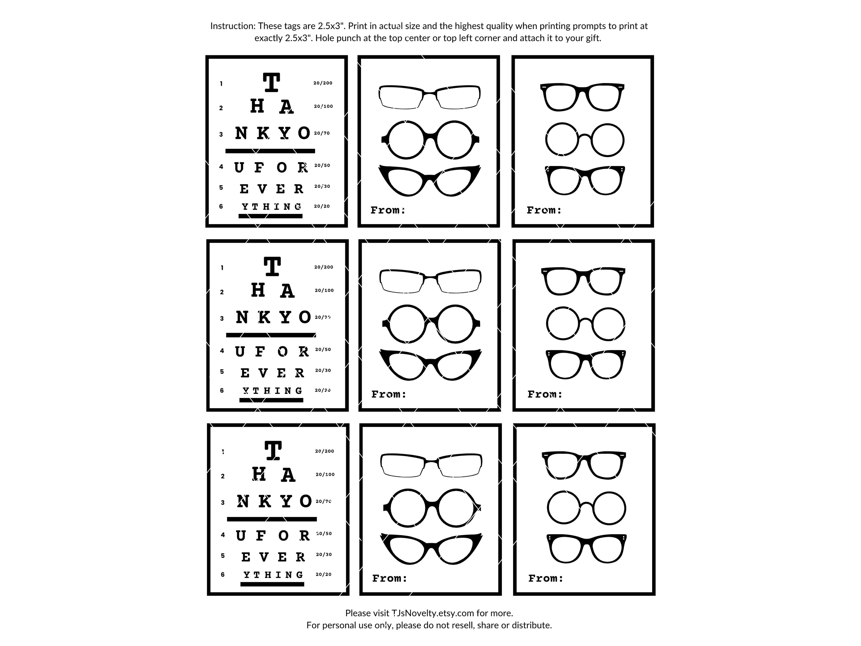 3 Printable Optometry Gift Tags Optician Thank You Tag - Etsy