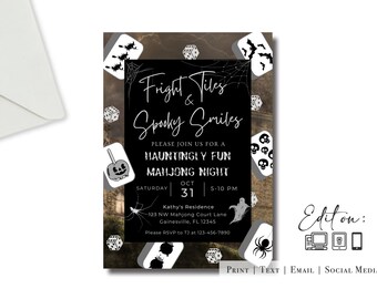 Halloween Mahjong Party bearbeitbar Einladen | Flyer | Mahjong Party| Turnier| Jubiläum | Mahjong Liebhaber | Mahjong Event| Mahjong Nacht| Evit