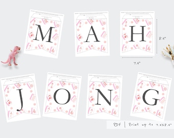 Printable Pink Mahjong Party Decor| Banner| Birthday| Party| Game Night| Any Occasion| Letters, Numbers & Punctuation| Ready to Print