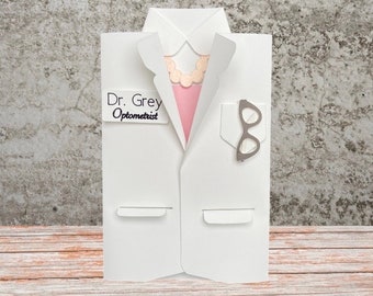 Custom Male or Female White Coat Card| Hand Made | Graduation| Birthday| White Coat Ceremony| Med| Dent| Pharm| Vet| Opt| Surg| Lab| Health