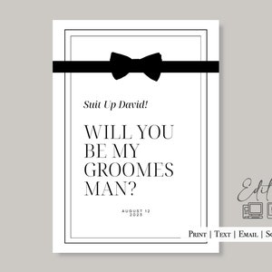 Printable &amp; Editable Tuxedo Groomsman Invite 5x7 Easy Edit Online Text ...