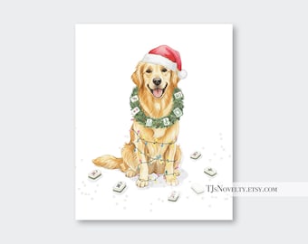 Golden Retriever Mahjong Art Print| Done Digitally| Gallery Wall Art| Novelty Art| Unique Mahjong Wall Decor | Mahjong Lover Gifts| Holiday