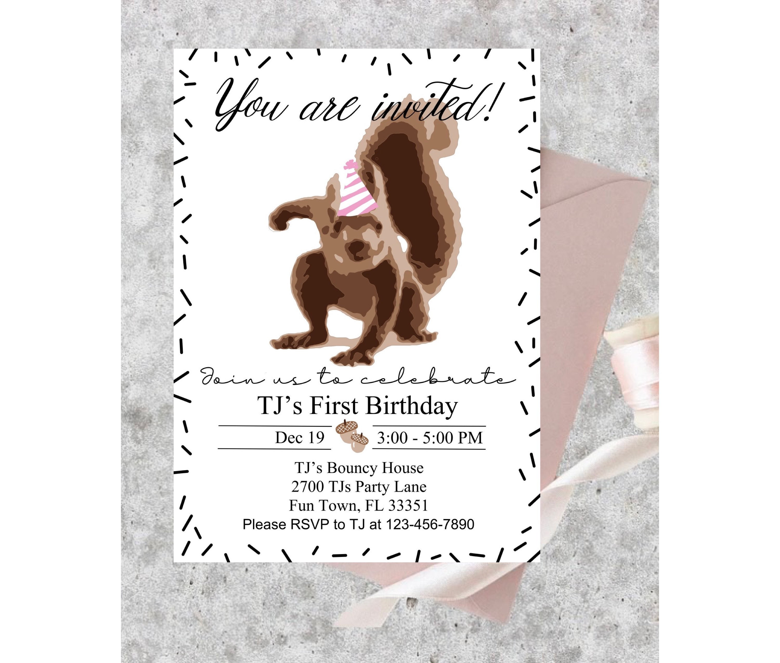 Squirrel Editable Invitation 5x7 Easy Edit on Word Doc 2 - Etsy