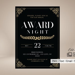 Eleganckie zaproszenie na wydarzenie edytowalne | 5x7 | Wieczór wręczenia nagród dla absolwentów | Zaproszenie na ukończenie szkoły | Zaproszenie na wydarzenie | Bankiet | Rocznica | Emerytura | Każda okazja