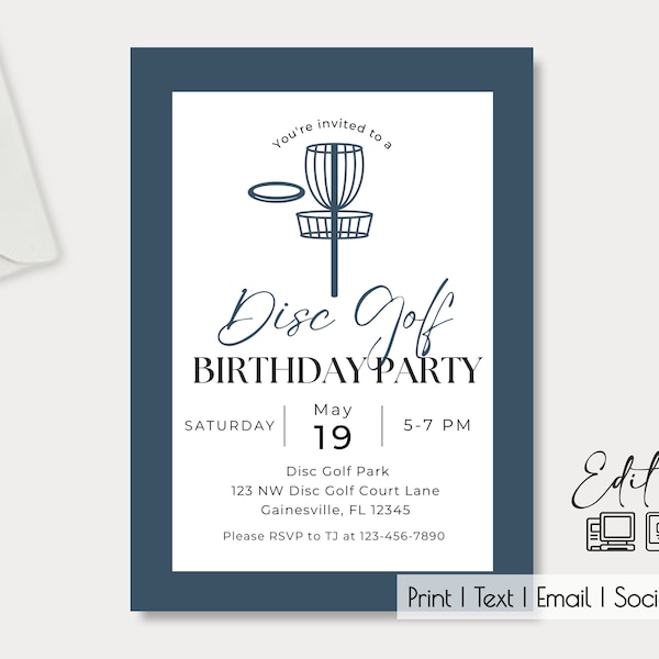 Solid Disc Golf Party Editable Invitation| Disc Golf Match| Tournament| Birthday| Anniversary| Disc Golf Party| Disc Golf Event| Evite