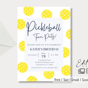 Invitación editable para fiesta de pickleball brillante, partido, torneo, cumpleaños, aniversario, fiesta de pickleball, evento de pickleball, invitación especial, cualquier ocasión