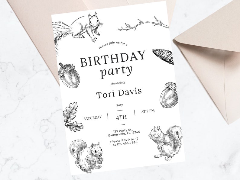 Squirrel Editable Invitation| 5x7| Easy Edit Online| Birthday| Baby ...