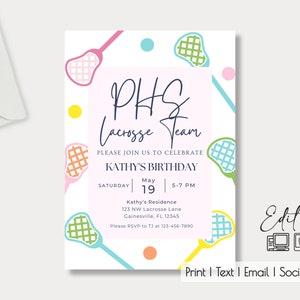 Fun Lacrosse Party Editable Invitation| Lacrosse Party| Tournament| Birthday| Anniversary| Lacrosse Lovers| Lacrosse Event| Team Evite