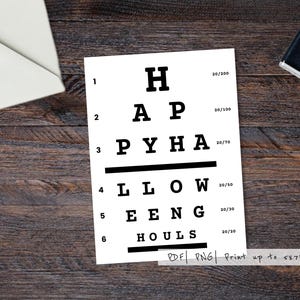 Printable Halloween Eye Chart Card| 5x7"| Eye Doctor Card| Card for Optometrist| Ready to Print| Last Min Card| PDF| Optician Card| Gift
