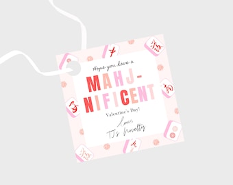 Étiquettes cadeaux imprimables Mahjong pour la Saint-Valentin| Match de mahjong| Tournoi| Fête| Groupe de mahjong| Fichiers haute résolution| 3 x 3 po. | Imprimez jusqu'à 8 x 8 po. | PDF| Bricolage
