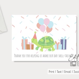 Szablon karty z podziękowaniami dla żółwia | 5x7 | Łatwa edycja w Canva | Urodziny | Baby Shower | Bardziej wyraźne obrazy niż w podglądzie | Łatwe cięcie ręczne