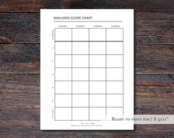 Printable Mahjong Score Chart| 8.5x11"| Letter-Size| Easy Scorekeeping Template | Perfect for Game Night | Instant Download| Ready to Print
