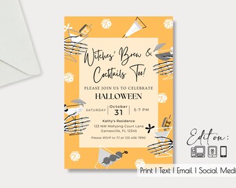 Halloween Mahjong Cocktail Editable Invite 5x7"| Flyer | Mahjong Party| Tournament| Mahjong Lovers| Mahjong Event| Mahjong Night| Evite