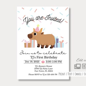Festive Yak| Highland Cow| Editable Invite| Girl| Boy| 1st Birthday Invitation| Colors Editable| Personalized| Any Age Invite| Edit Online