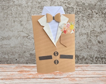 Tarjeta de esmoquin SVG/ Descarga instantánea fácil/ Escalable/ Compatible con Cricuit/ Editable/ Líneas de puntuación/ Invitación de padrino/ Cumpleaños/ Día del padre