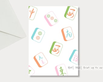 Mahjong Karte zum Ausdrucken| Mahjong Liebhaber | Geburtstag| Danke | Ruhestand | Herzlichen Glückwunsch | Jeden Anlass | Geschenk | Bereit zum Drucken | Last-Min-Karte