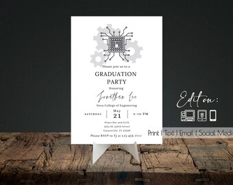 Engineering Editable Invite| 5x7| Birthday| Graduation Announcement| Retirement| Engineering School Events| Engineering Evite| Any Occasion|