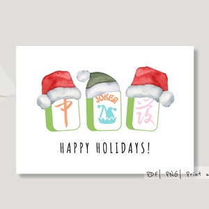 Afdrukbare Mahjong-vakantiekaart| Mahjongliefhebbers| Dankzegging| Kerstmis| Chanoeka | Klaar om af te drukken| Last Min-kaart| 7 x 5 inch | Hoge resolutie