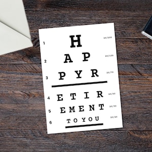 Carte de retraite imprimable 5 x 7 pouces | Carte d'ophtalmologiste | Carte d'optométriste | Prête à imprimer | Carte de dernière minute | Carte d'opticien | Anniversaire | Cadeau