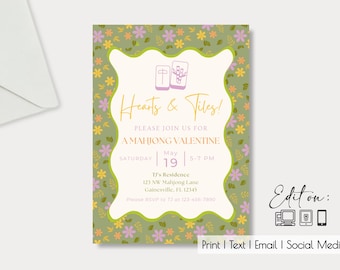 Floral Mahjong Editable Invite| Mahjong Party| Tournament| Valentine's Day| Anniversary| Mahjong Lovers| Mahjong Event| Mahjong| Evite