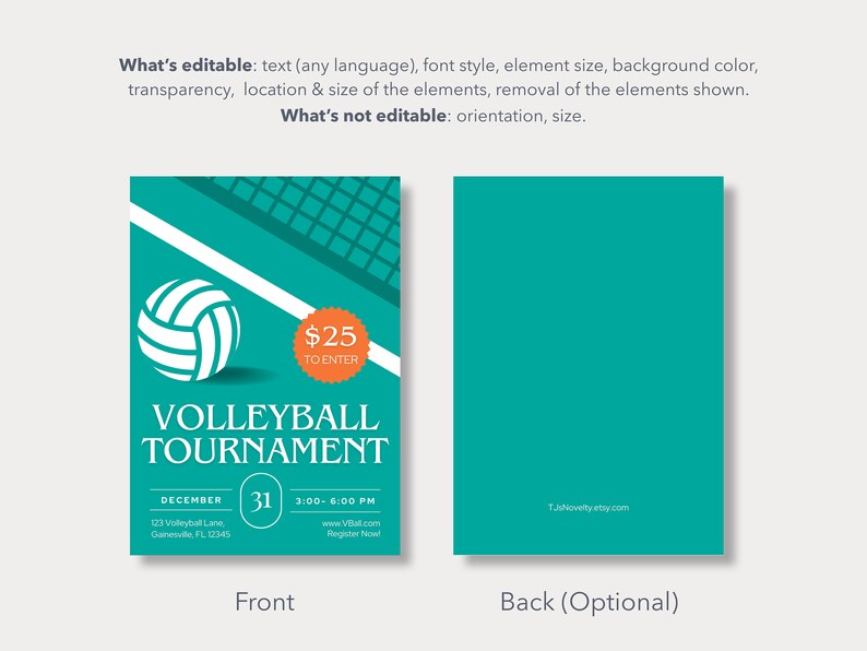 Volleyball Tournament Editable Flyer Office Business Volleyball Match