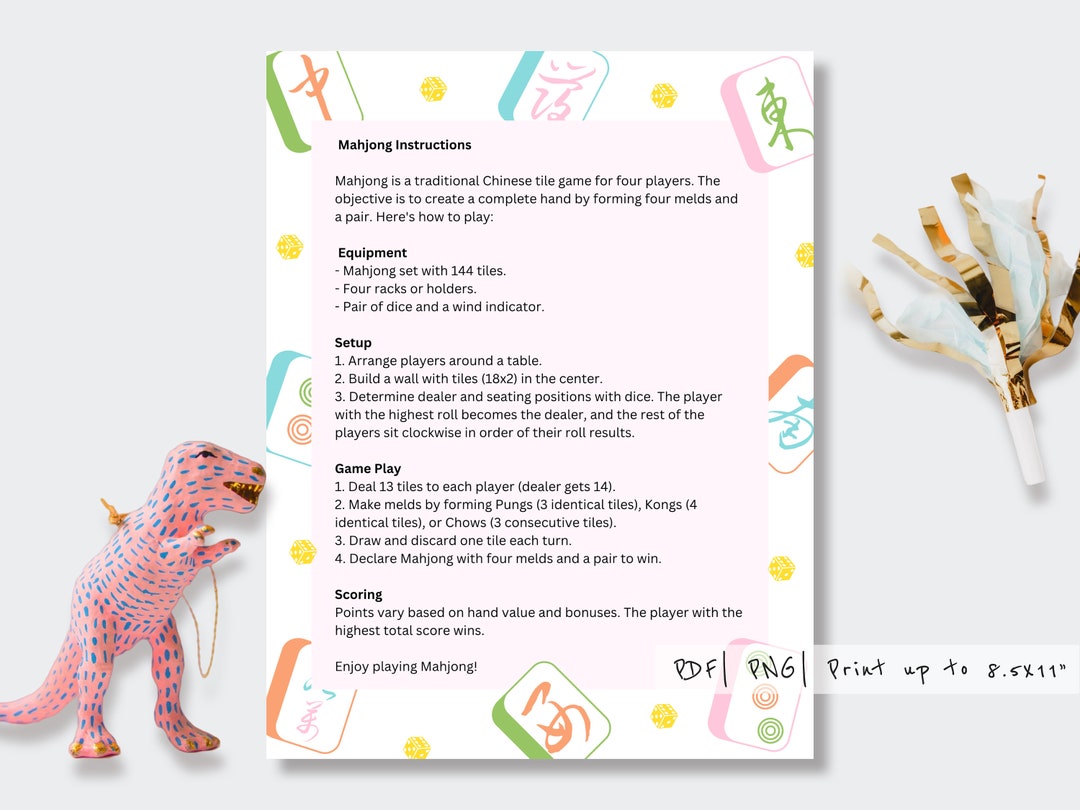 Printable| Editable Mahjong Instruction| Mahjong Lover| Birthday ...