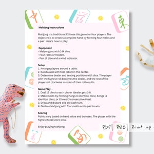 Printable| Editable Mahjong Instruction| Mahjong Lover| Birthday ...