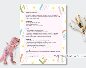 Druckbar | Bearbeitbare Mahjong-Anleitung | Mahjong Liebhaber| Geburtstag| Ruhestand | Party| Spieleabend| Jeden Anlass | Druckbereit