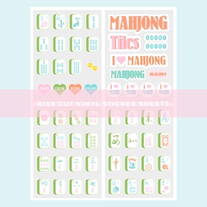 Mahjong Kiss Cut Vinyl Sticker Sheets| Set of 4 Sheets| Cute Mahjong Stickers | Mahjong Tile Decals for Scrapbooking, Crafting & Gifts