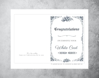 Printable White Coat Card| Ceremony| Graduation| Letter Printer Paper| 5 x 7| Professional Schools| Med| PDF File| Easy| Customizable